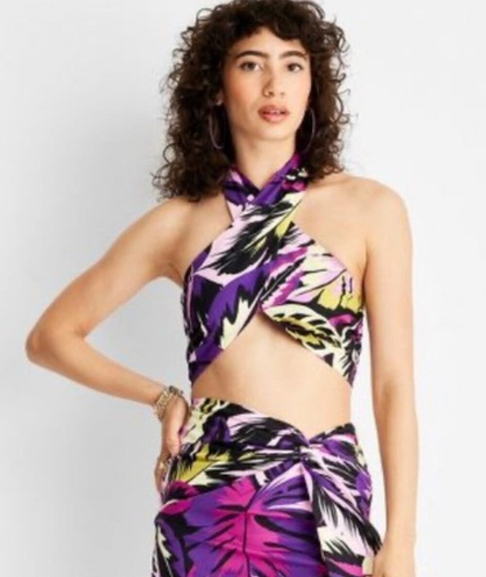 Alani Noelle Future Collective Botanical Print Halter Top L